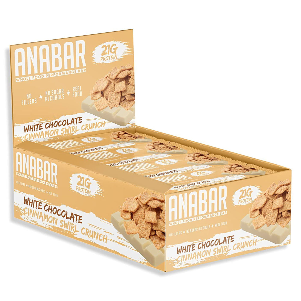 Anabar Protein Bar 21 Grams of Protein 12 Bars - White Chocolate Cinnamon Swirl Crunch