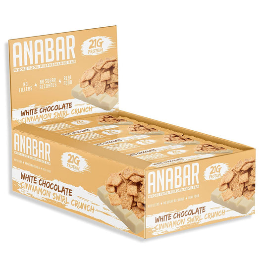 Anabar Protein Bar 21 Grams of Protein 12 Bars - White Chocolate Cinnamon Swirl Crunch