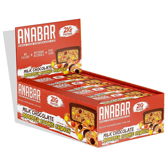 Anabar Protein Bar 21 Grams of Protein 12 Bars - Milk Chocolate Monster Cookie Crunch