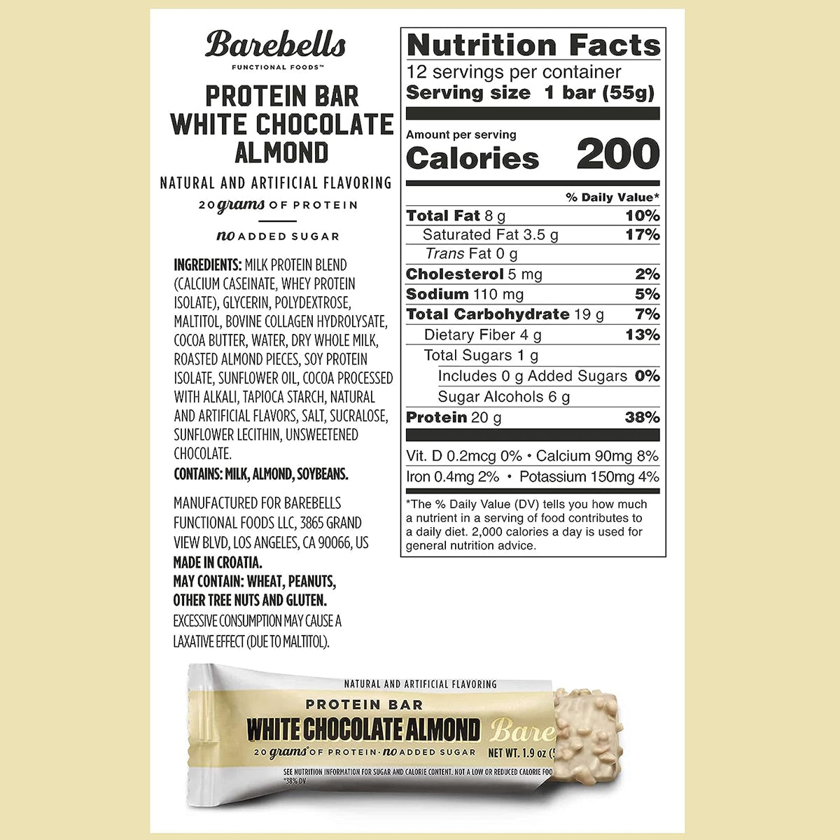 Barebells Protein Bars White Chocolate Almond (12 COUNT) 1.9oz Bars - Protein Snacks with 20g of High Protein