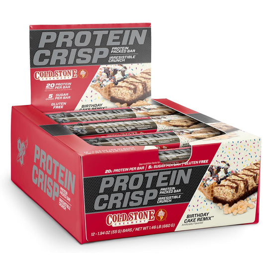 BSN Protein Bars Protein Crisp Bar by Syntha-6, Whey Protein, 20g of Protein (12 Count) - Cold Stone Creamery Birthday Cake Remix