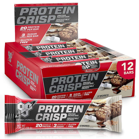 BSN Protein Bars Protein Crisp Bar by Syntha-6, Whey Protein, 20g of Protein (12 Count) - S'mores