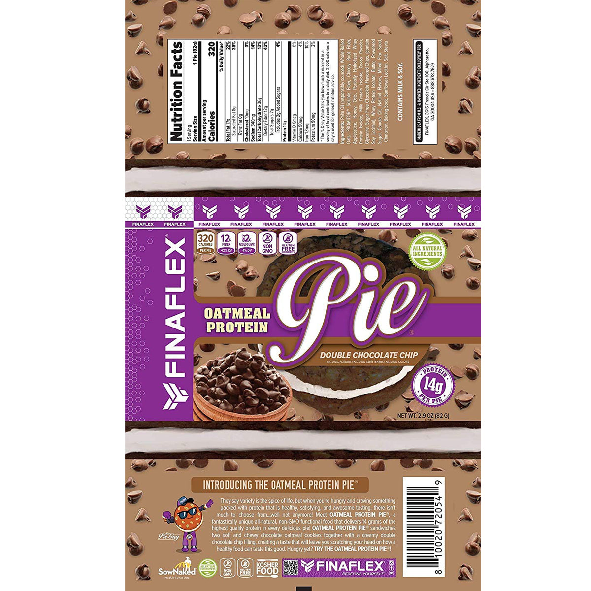 FINAFLEX OATMEAL PROTEIN PIE (10 PACK), 14g of Protein & 12g of Fiber - Double Chocolate Chip