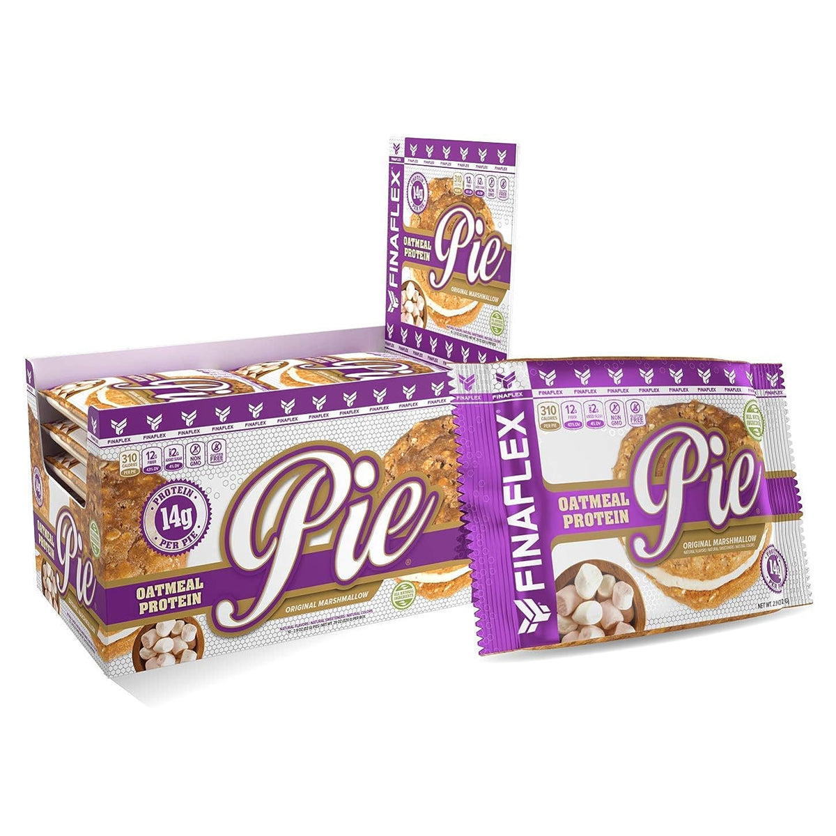 FINAFLEX OATMEAL PROTEIN PIE (10 PACK), 14g of Protein & 12g of Fiber - Original Marshmallow