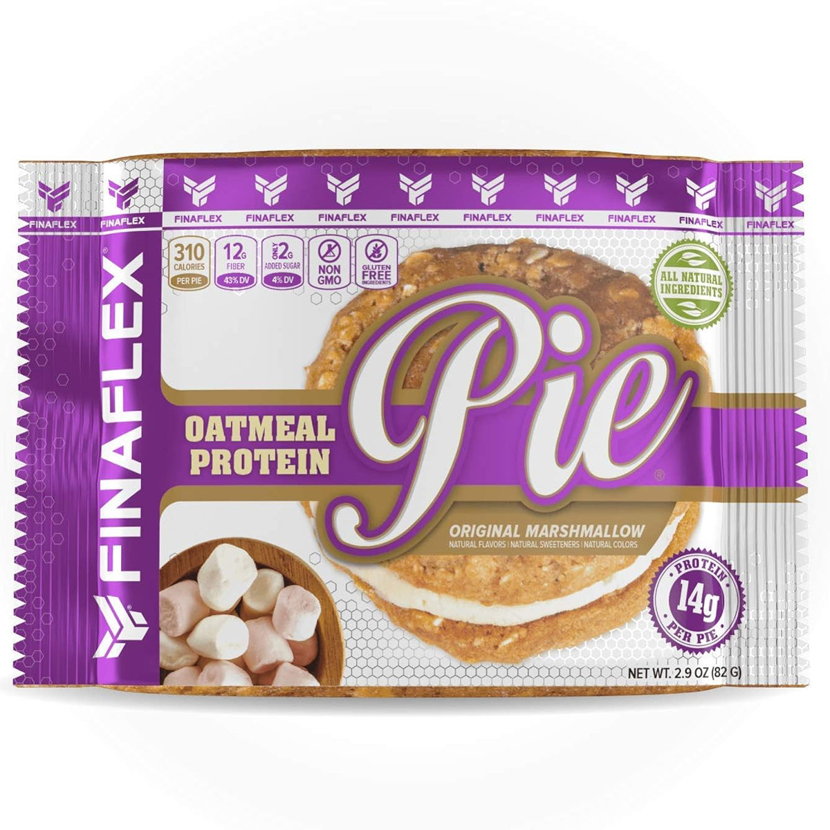 FINAFLEX OATMEAL PROTEIN PIE (10 PACK), 14g of Protein & 12g of Fiber - Original Marshmallow