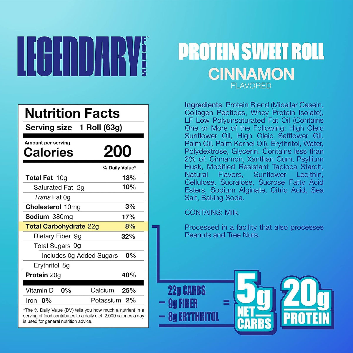 Legendary Foods High Protein Snack Healthy Flavored Rolls (10-pack) 20g Protein - Cinnamon Sweet Roll