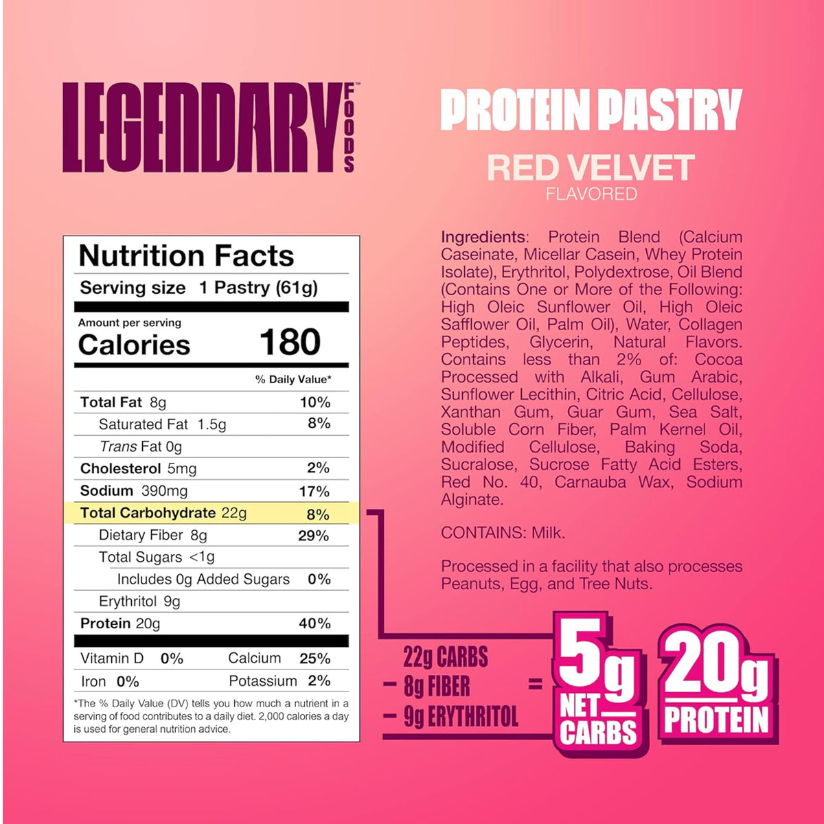 Legendary Foods 20 gr Protein Pastry Low Carb, Tasty Protein (8-Pack) - Red Velvet