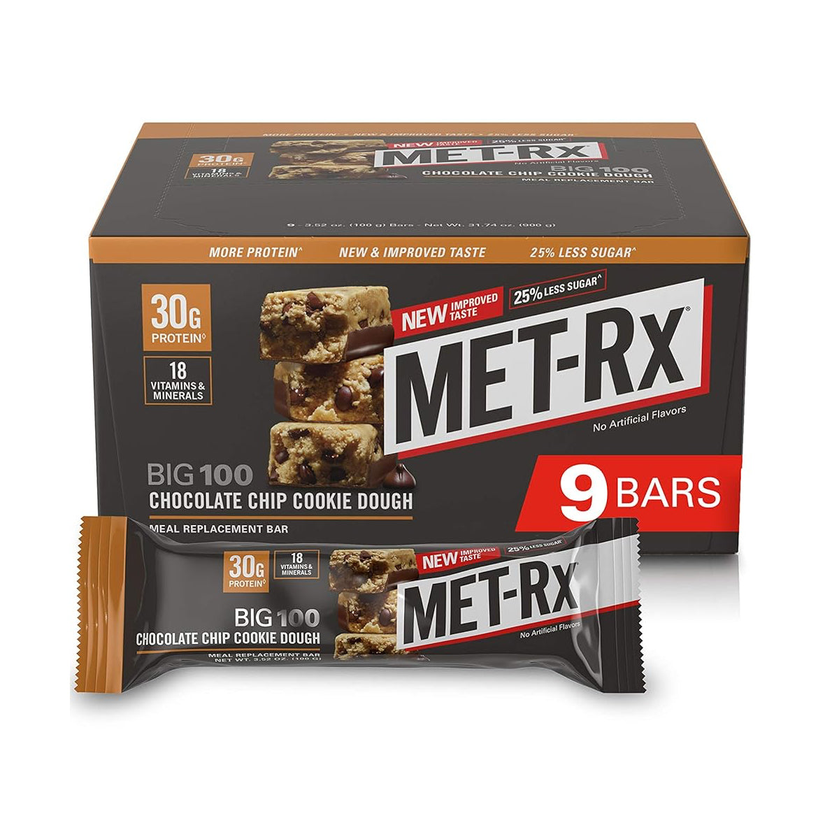 MET-Rx Big 100 Colossal Protein Bar Meal Replacement Bars (9 Count) - Chocolate Chip Cookie Dough