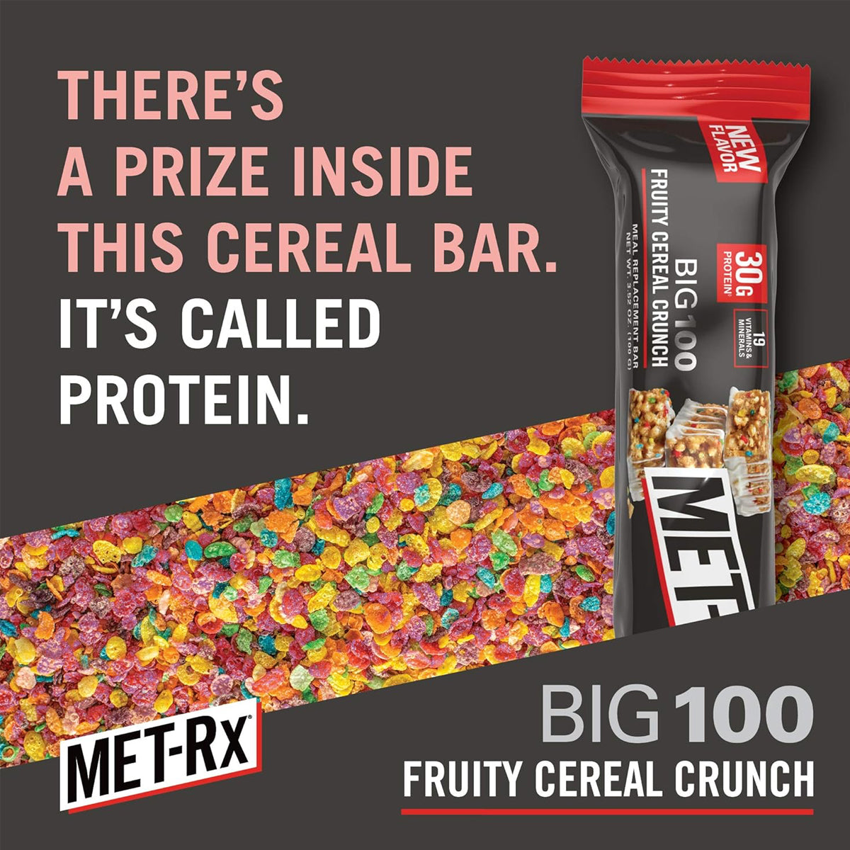 MET-Rx Big 100 Colossal Protein Bar Meal Replacement Bars (9 Count) - Fruity Cereal Crunch