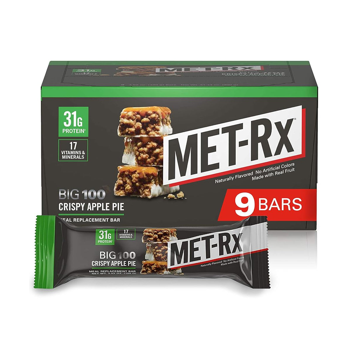 MET-Rx Big 100 Colossal Protein Bar Meal Replacement Bars (9 Count) - Crispy Apple Pie