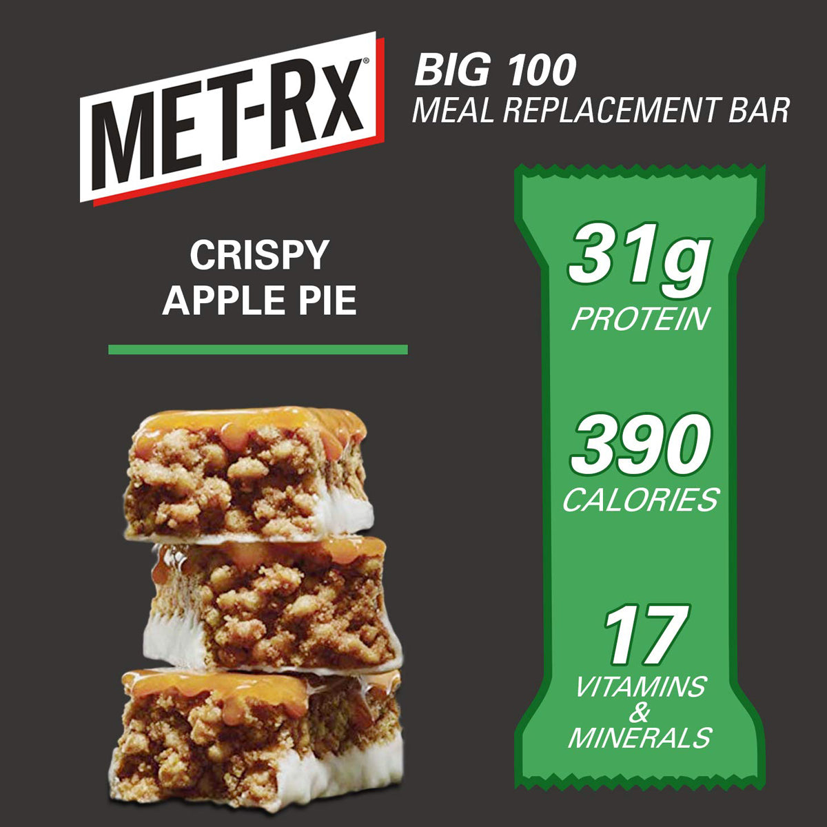 MET-Rx Big 100 Colossal Protein Bar Meal Replacement Bars (9 Count) - Crispy Apple Pie