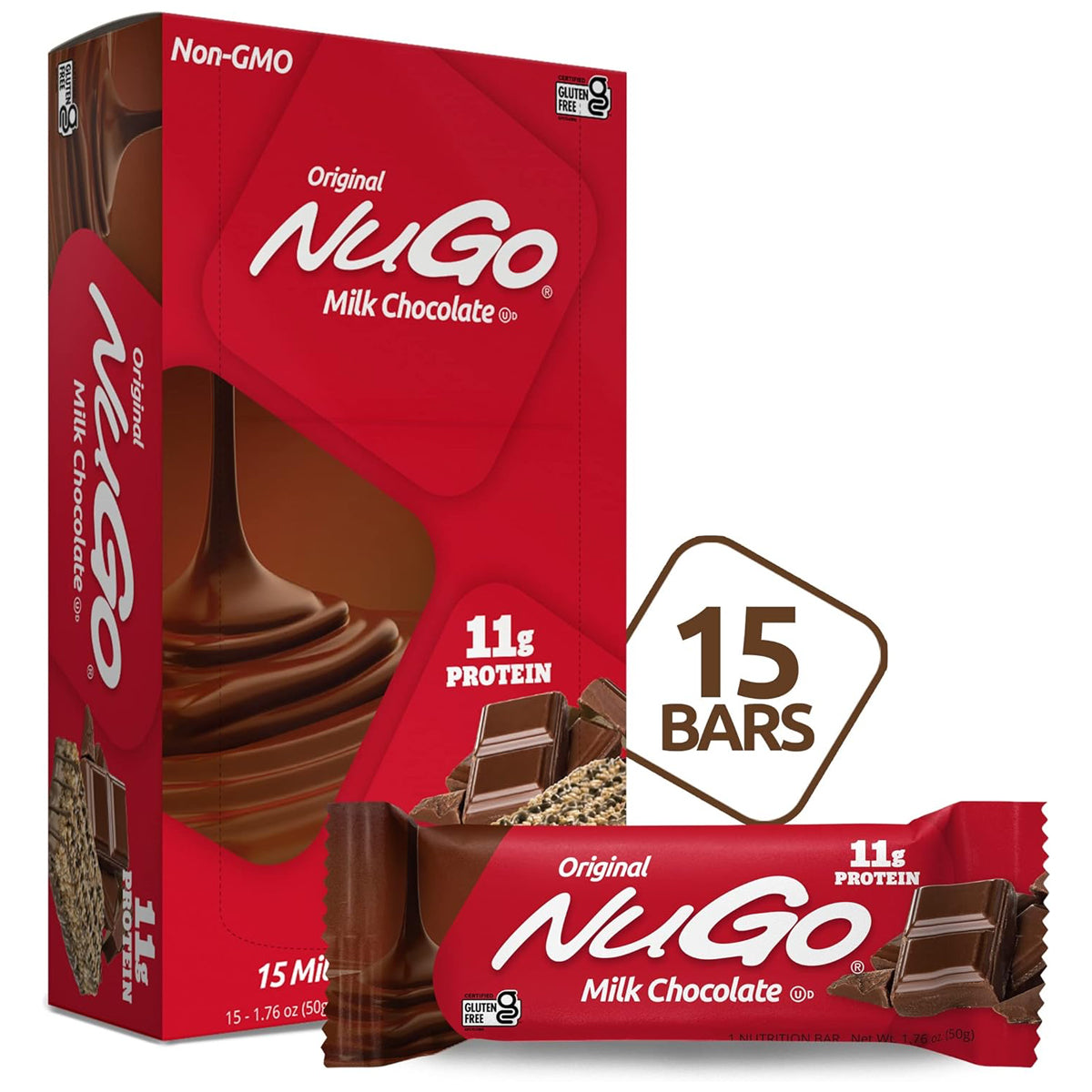 NuGo Protein Bar 11g Protein 70 Calories (15 Pack) - Milk Chocolate