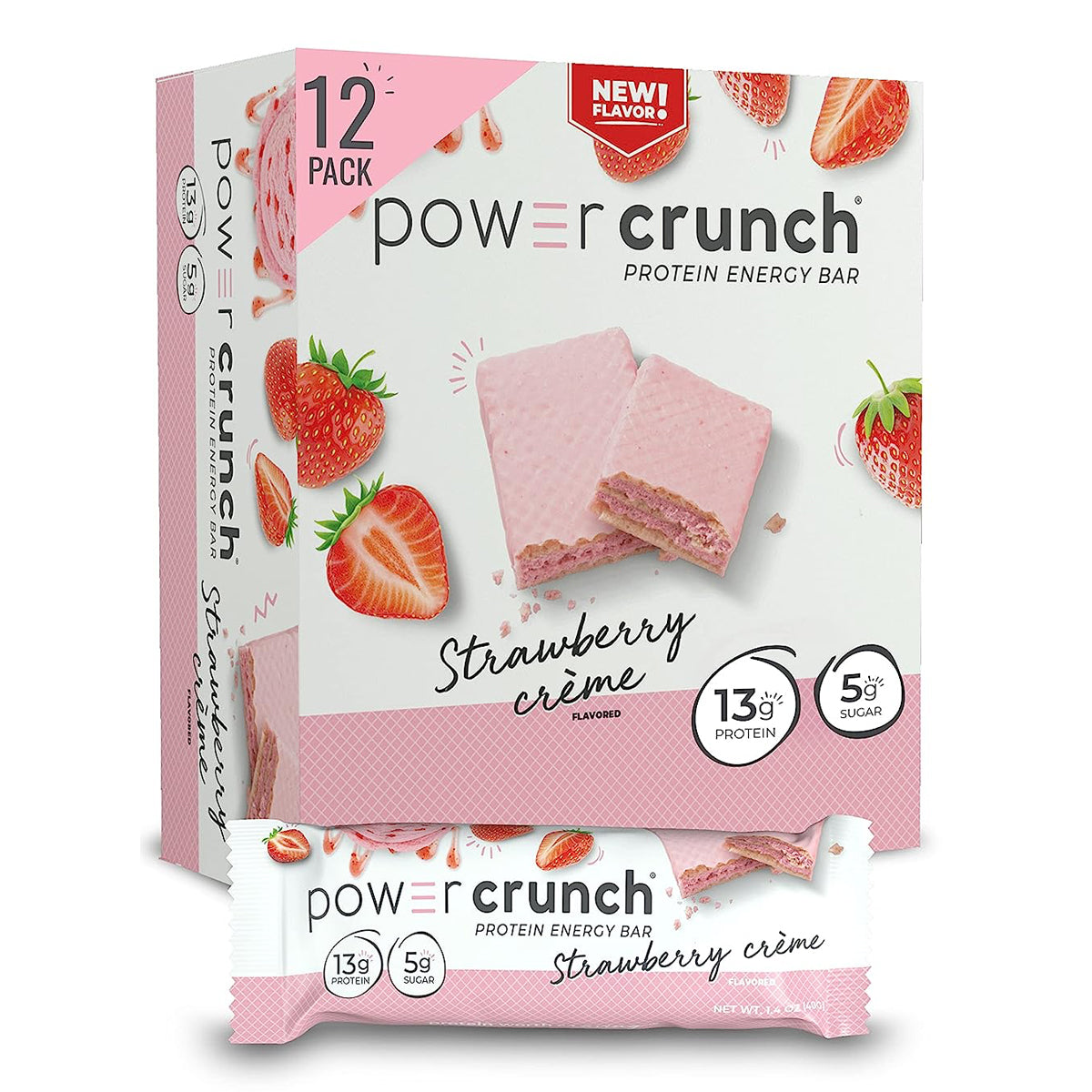 Power Crunch High Protein Snacks with Delicious Taste 13g of protein (12 Pack) - Strawberry Creme