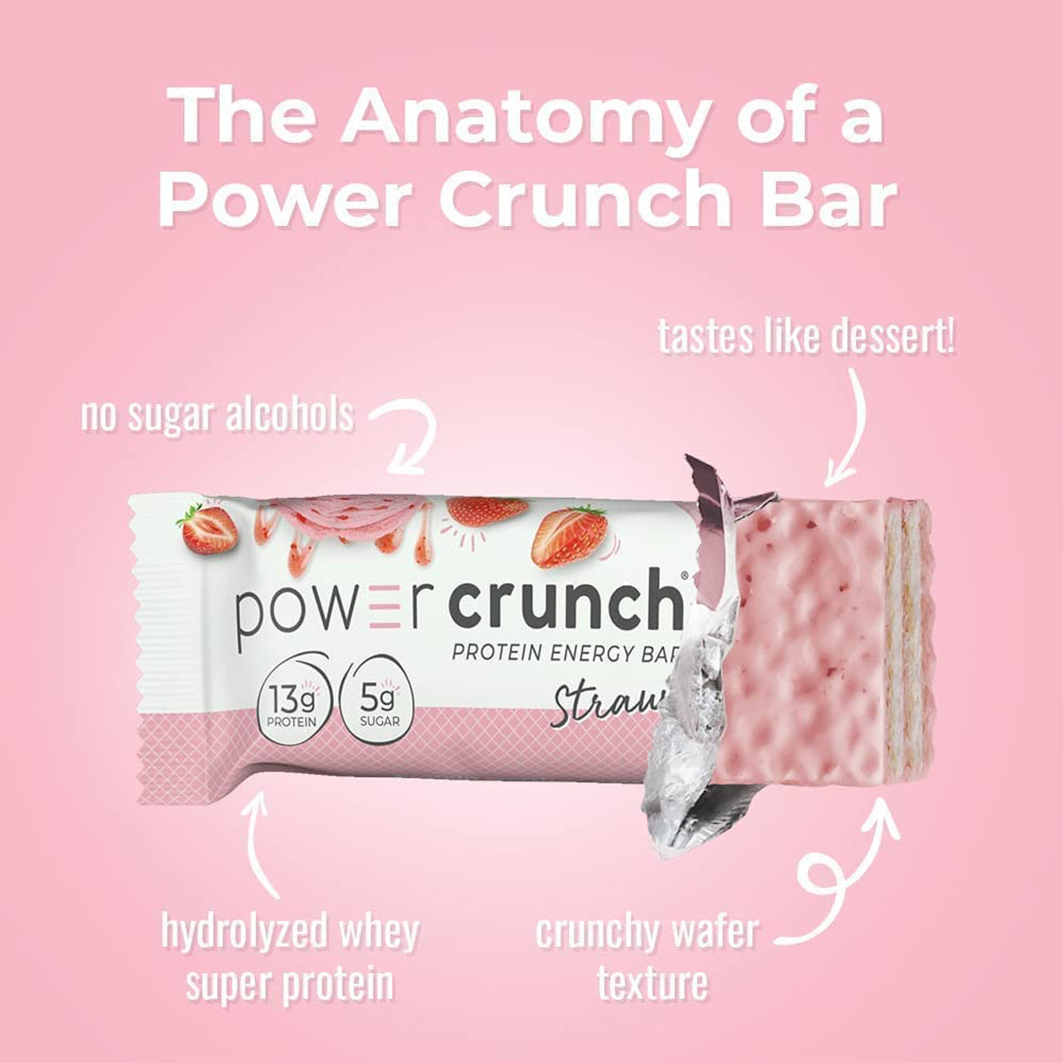 Power Crunch High Protein Snacks with Delicious Taste 13g of protein (12 Pack) - Strawberry Creme