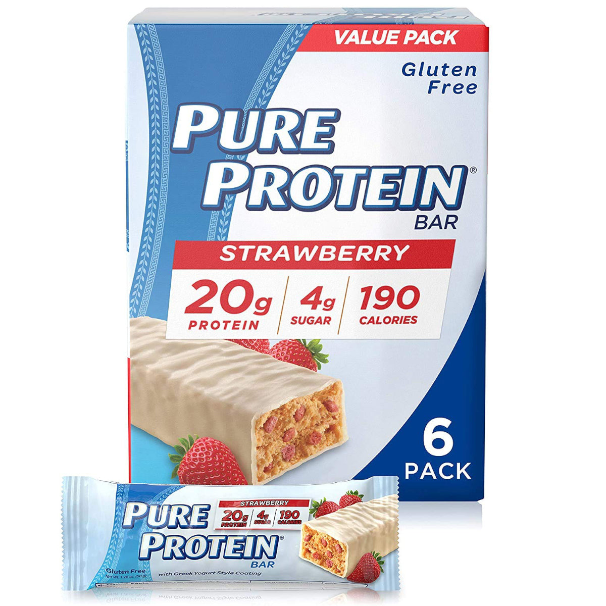 Pure Protein Protein Bar Gluten Free Low Sugar, Gluten Free (24 Pack) - Strawberry Greek Yogurt