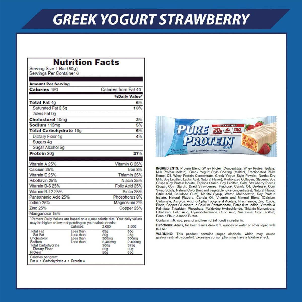 Pure Protein Protein Bar Gluten Free Low Sugar, Gluten Free (24 Pack) - Strawberry Greek Yogurt