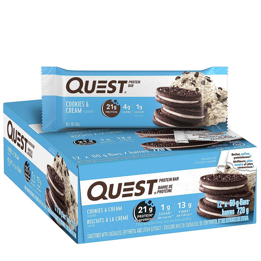 Quest Nutrition Protein Bars - High Protein Low Carb (12 Count) - Cookies & Cream