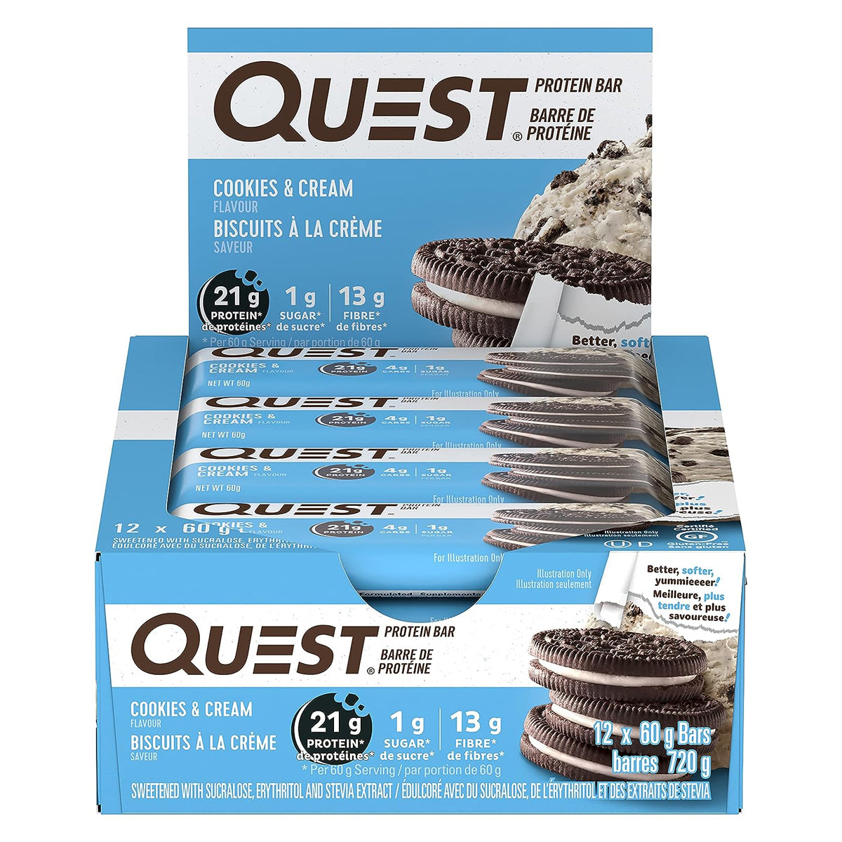 Quest Nutrition Protein Bars - High Protein Low Carb (12 Count) - Cookies & Cream