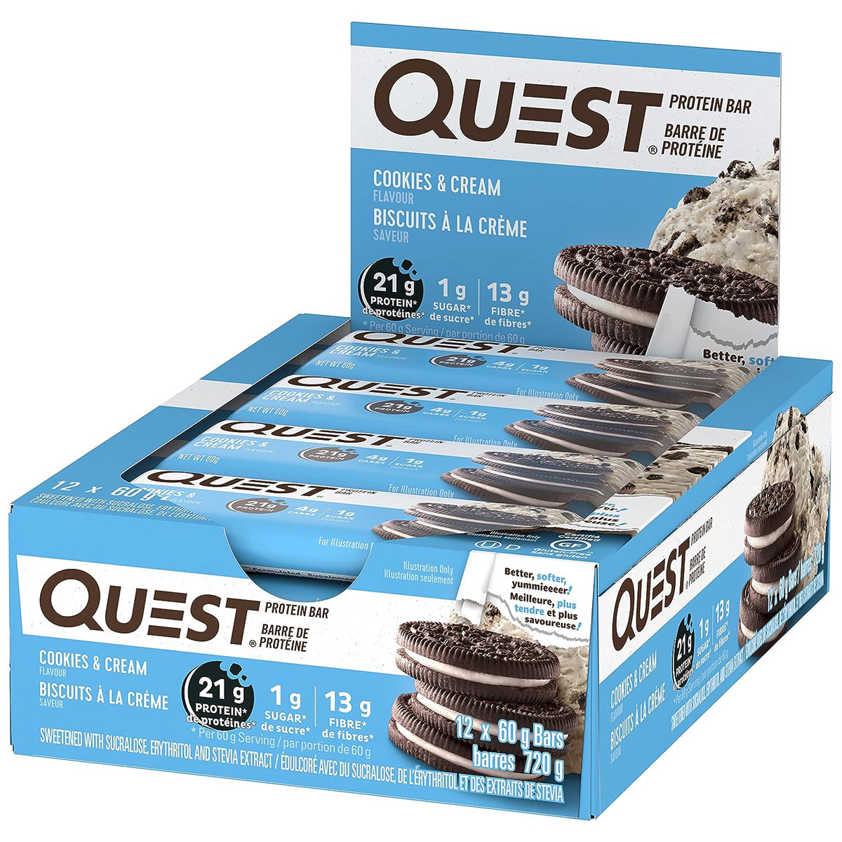 Quest Nutrition Protein Bars - High Protein Low Carb (12 Count) - Cookies & Cream