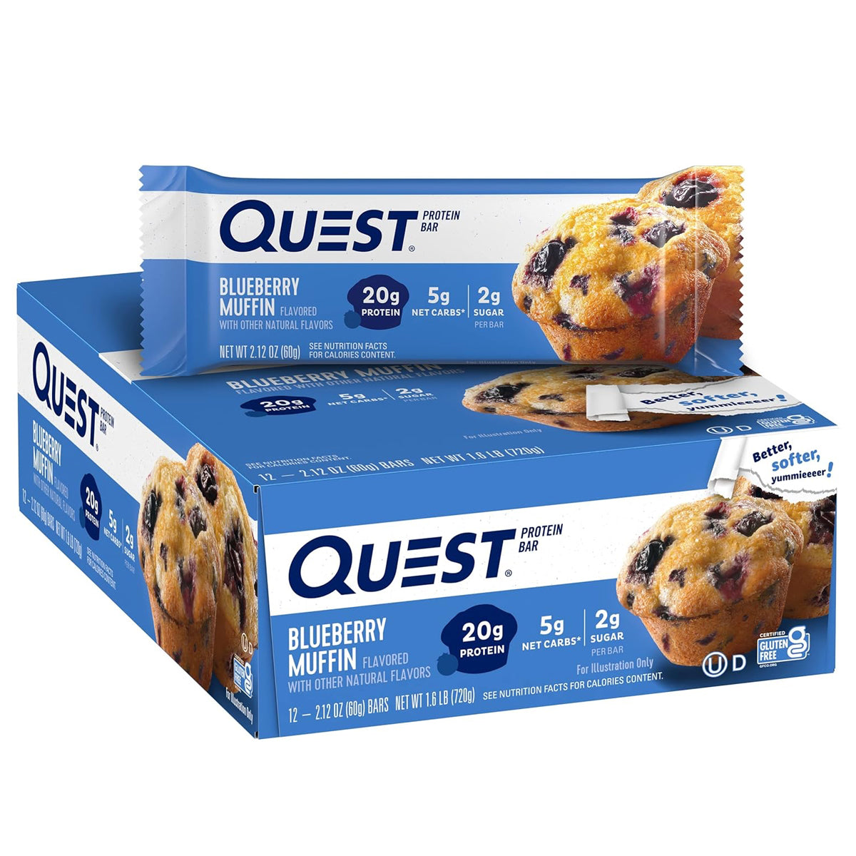 Quest Nutrition Protein Bars - High Protein Low Carb (12 Count) - Blueberry Muffin