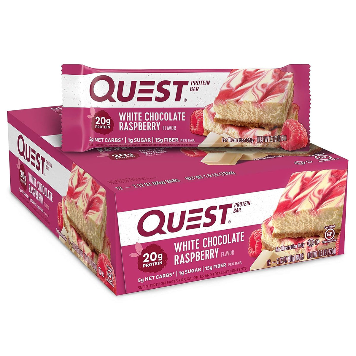 Quest Nutrition Protein Bars - High Protein Low Carb (12 Count) - White Chocolate Raspberry