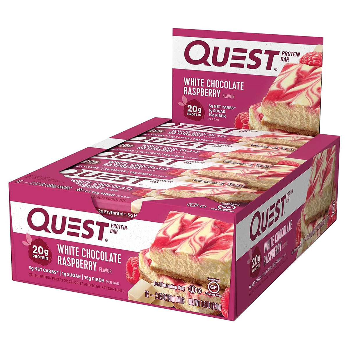 Quest Nutrition Protein Bars - High Protein Low Carb (12 Count) - White Chocolate Raspberry