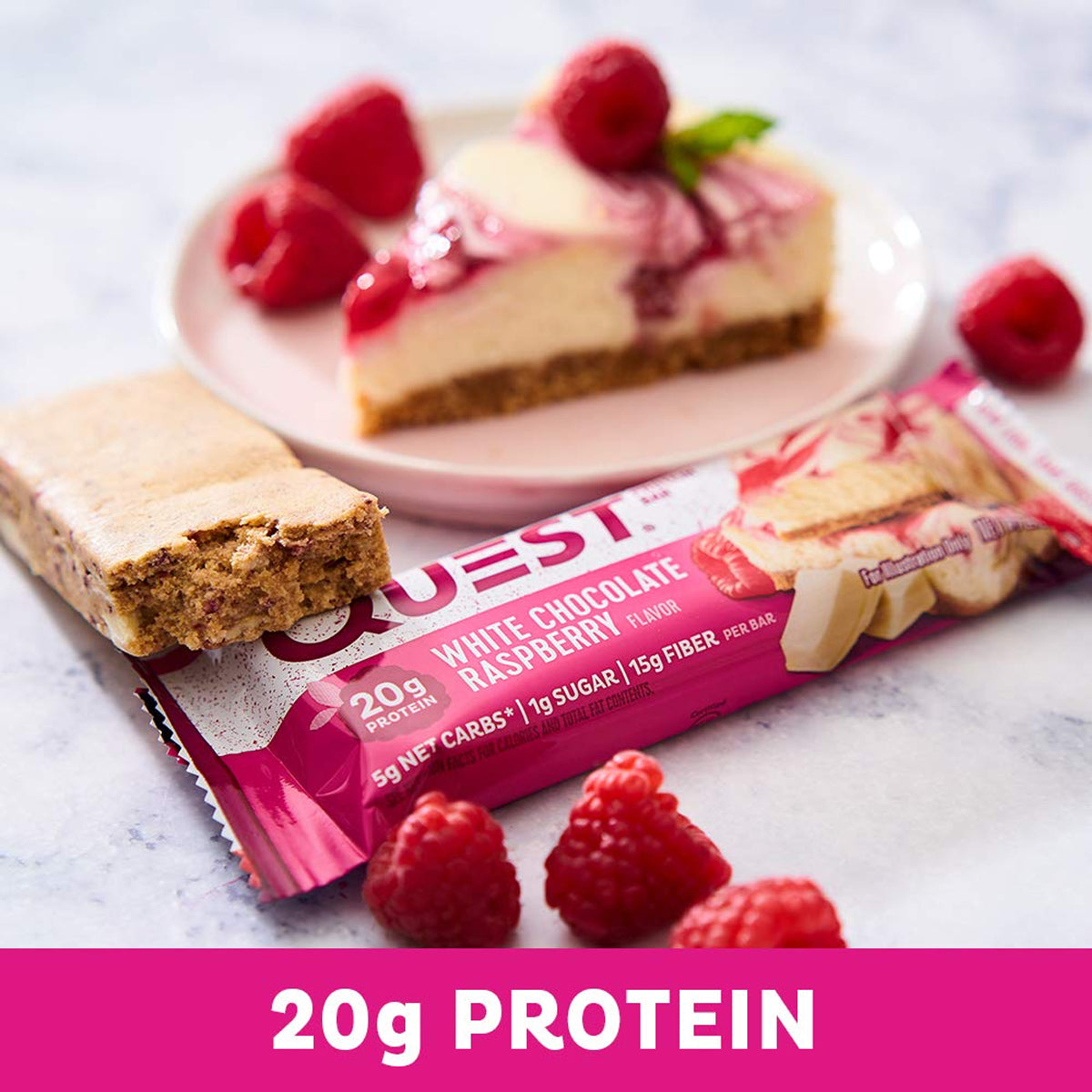 Quest Nutrition Protein Bars - High Protein Low Carb (12 Count) - White Chocolate Raspberry