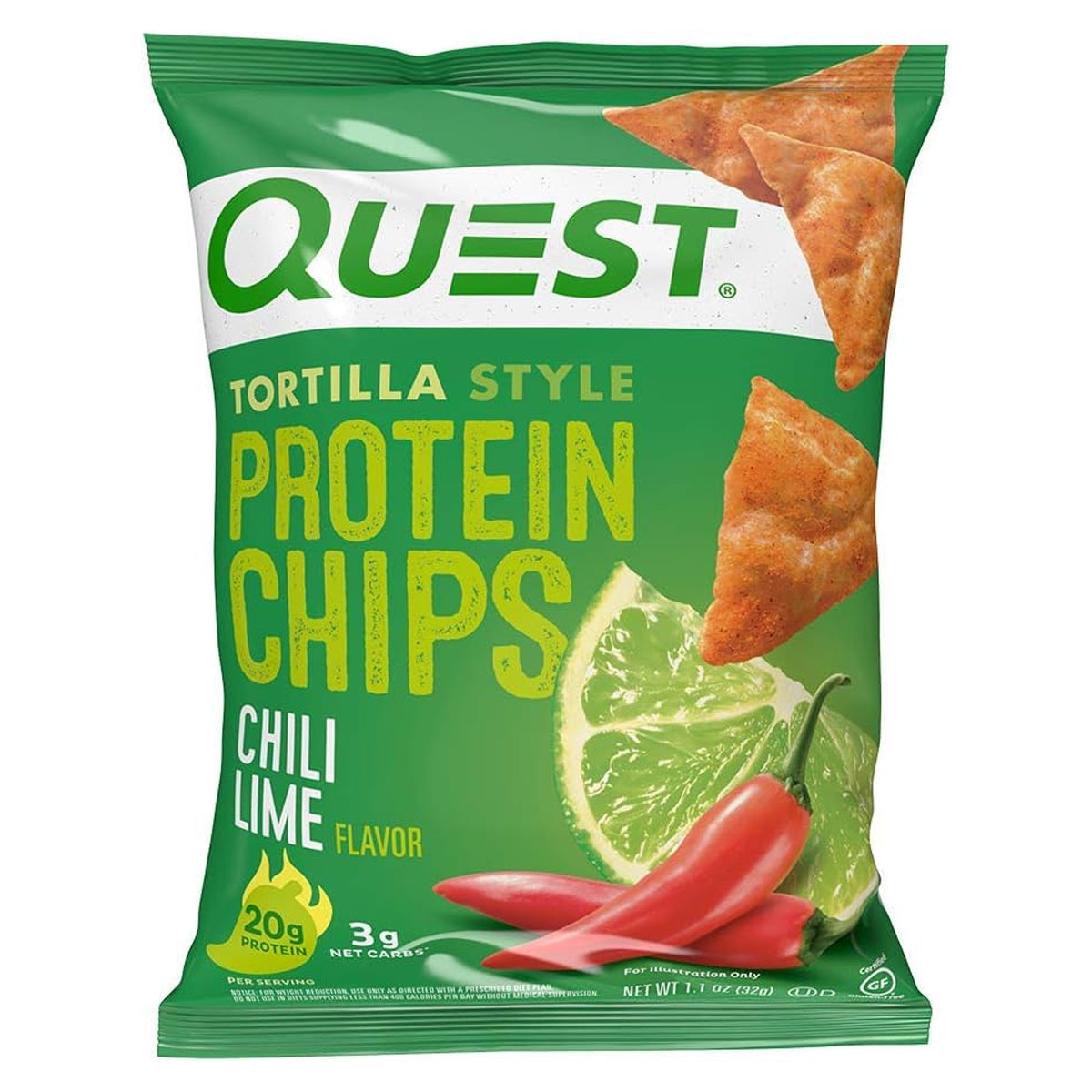 Quest Tortilla Style Protein Chips - High Protein Chips Low Calorie - Chili Lime (8 Pack)