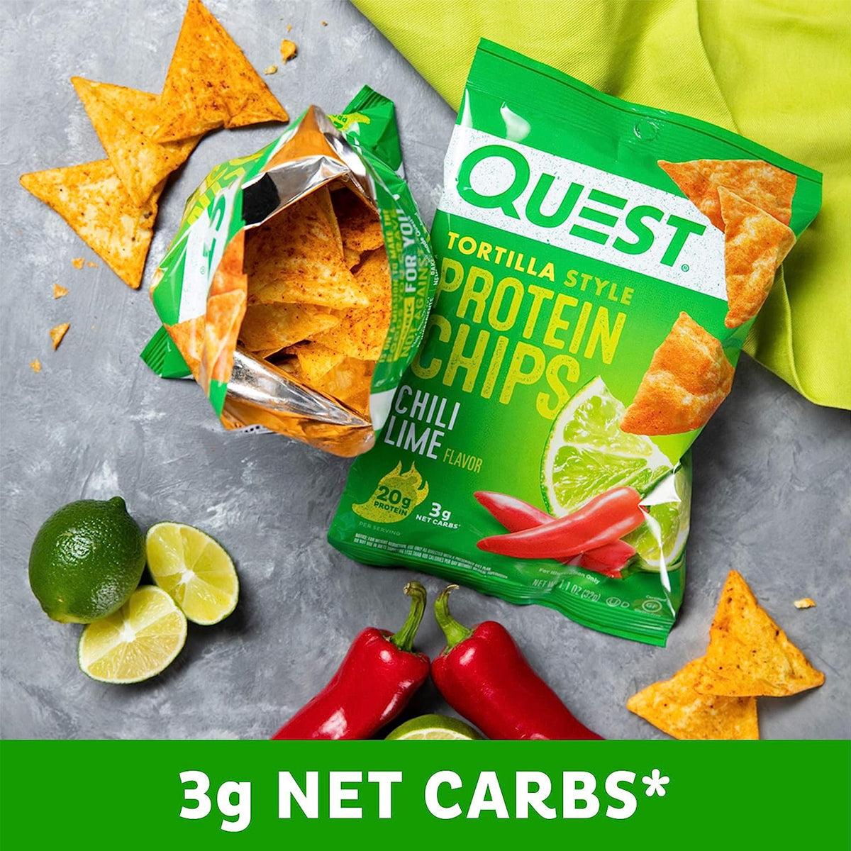 Quest Tortilla Style Protein Chips - High Protein Chips Low Calorie - Chili Lime (8 Pack)