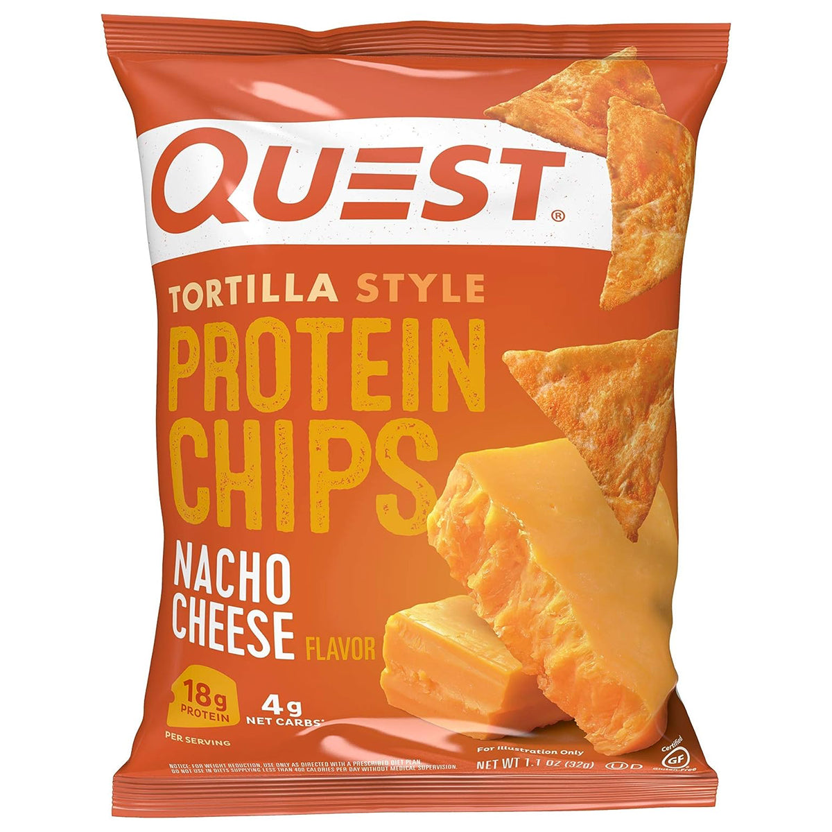 Quest Tortilla Style Protein Chips - High Protein Chips Low Calorie - Nacho Cheese (8 Pack)