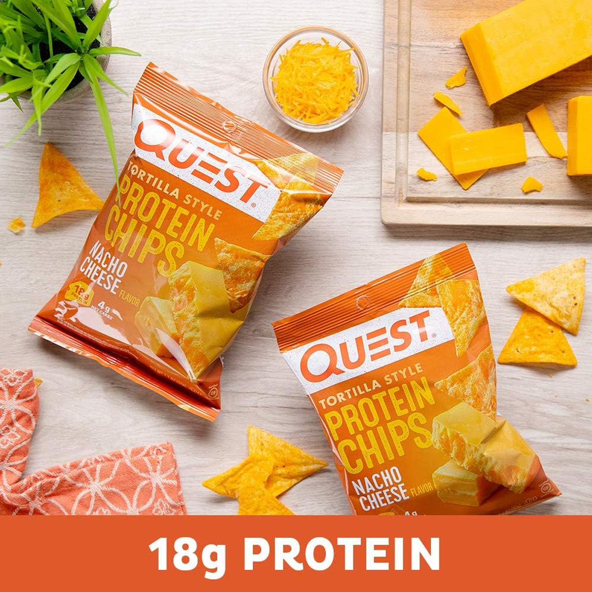 Quest Tortilla Style Protein Chips - High Protein Chips Low Calorie - Nacho Cheese (8 Pack)