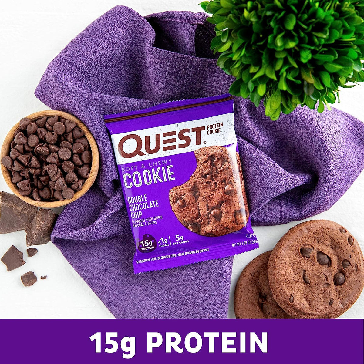 Quest Nutrition 15g Protein Cookies Soft & Chewy Healthy - Double Chocolate Chip Protein Cookie (12 COUNT)