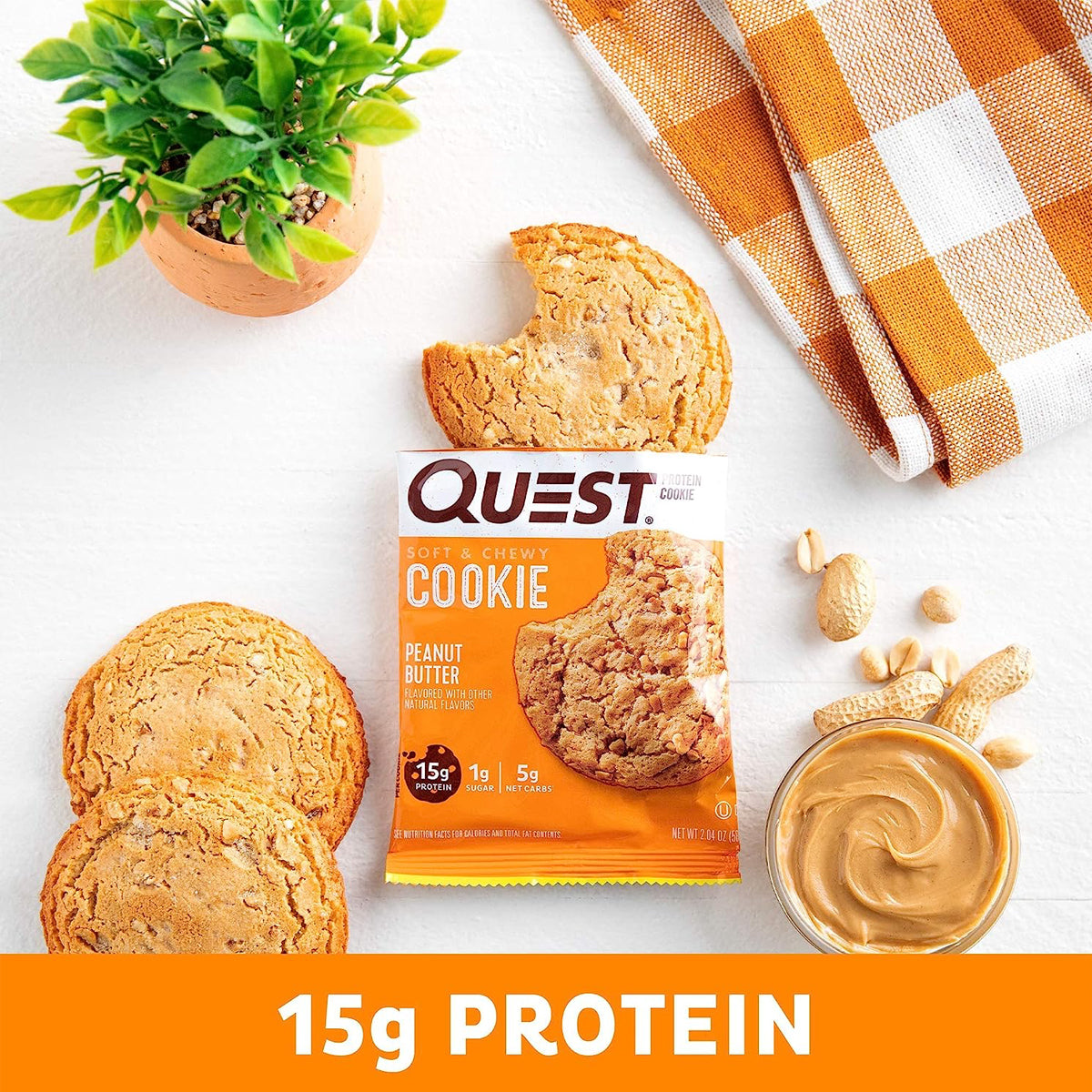 Quest Nutrition 15g Protein Cookies Soft & Chewy Healthy Low Carb - Peanut Butter Protein Cookie (12 COUNT)