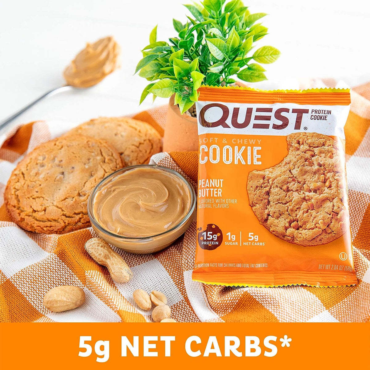 Quest Nutrition 15g Protein Cookies Soft & Chewy Healthy Low Carb - Peanut Butter Protein Cookie (12 COUNT)